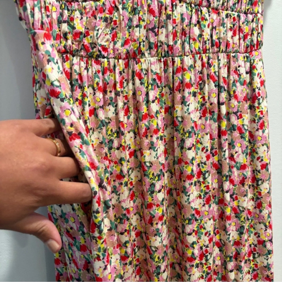 Boden Ruched strech Jersey Pink Floral Maxi Dress women short sleeve plus 14R - Picture 8 of 13